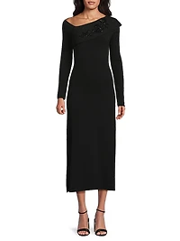 Asymmetric Beaded Midi-Dress