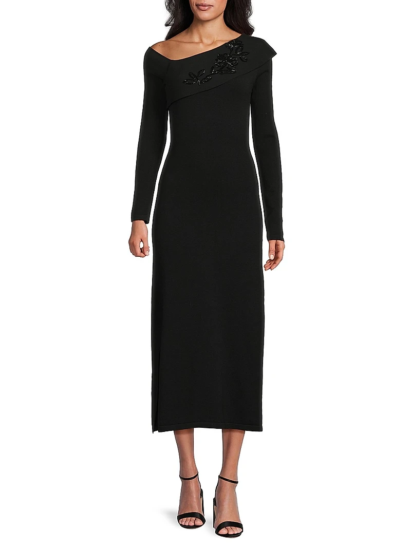 Asymmetric Beaded Midi-Dress