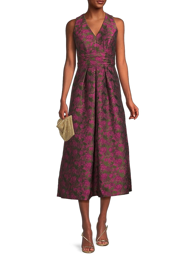 Marcella Two-Tone Jacquard Midi-Dress