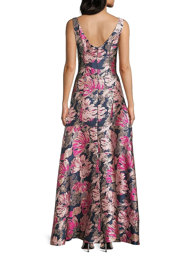 Maren Floral Brocade A-Line Gown