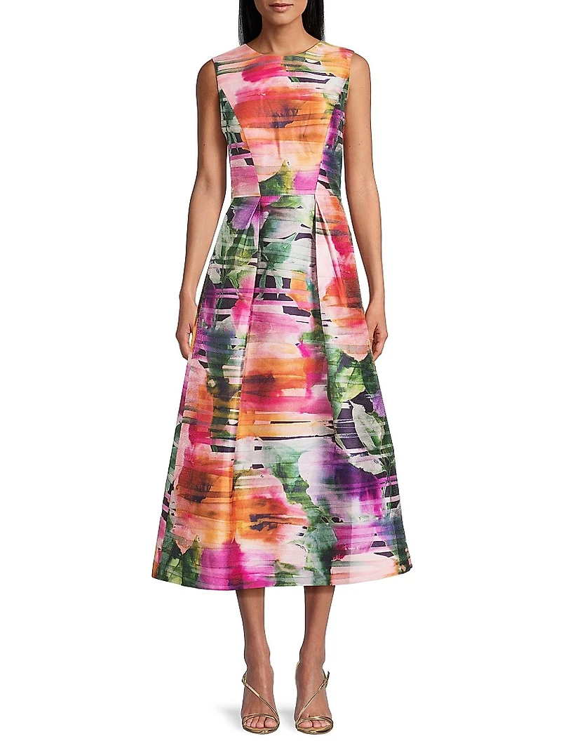 Tessa Abstract Floral Tea-Length Dress