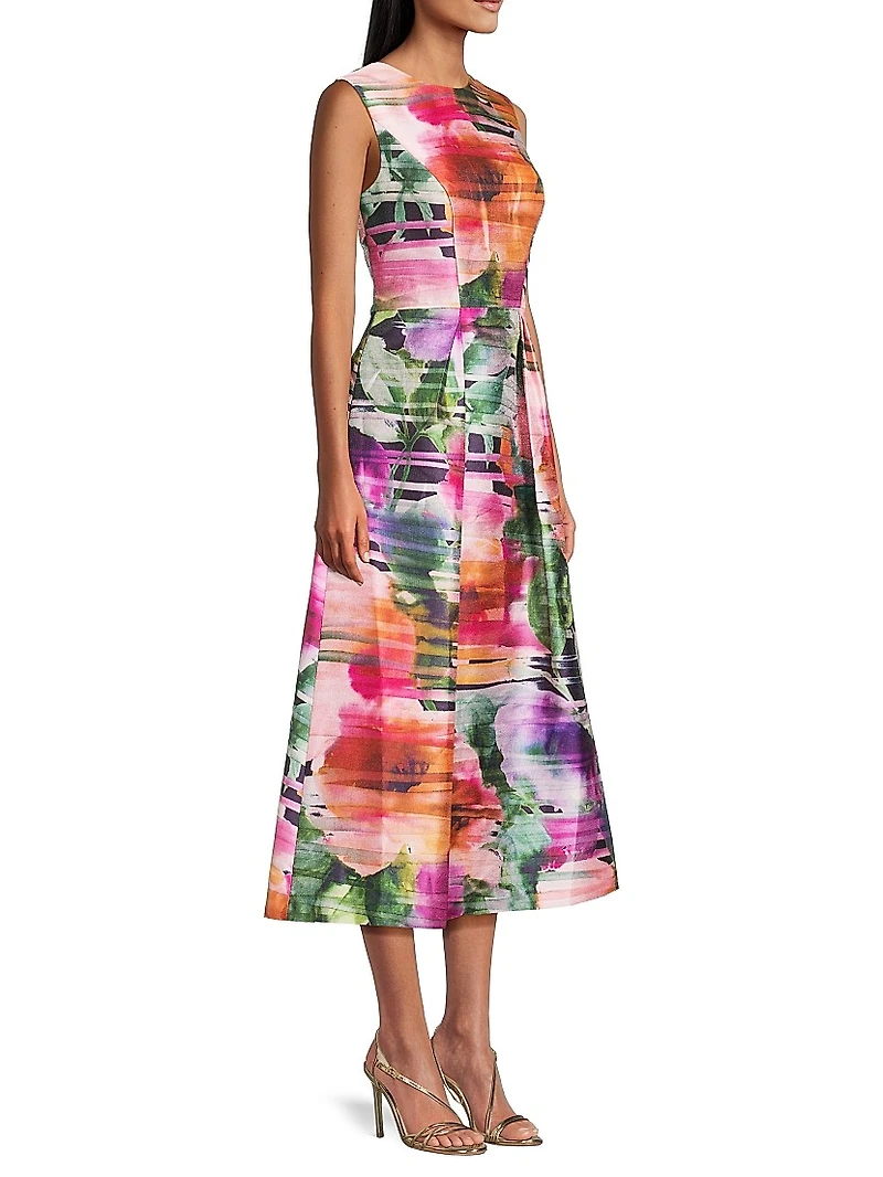 Tessa Abstract Floral Tea-Length Dress