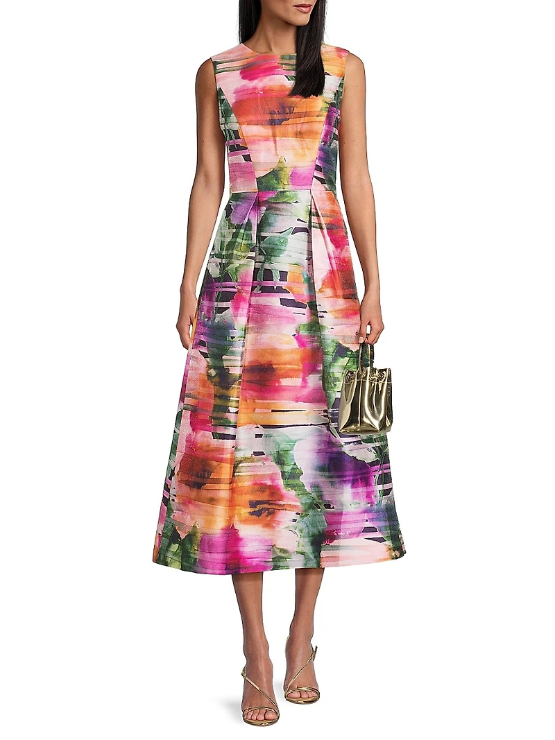 Tessa Abstract Floral Tea-Length Dress