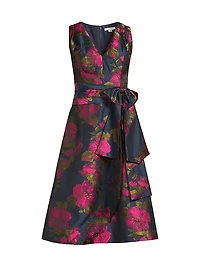 Elisa Pleated Floral Taffeta Cocktail Dress