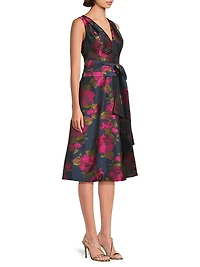 Elisa Pleated Floral Taffeta Cocktail Dress
