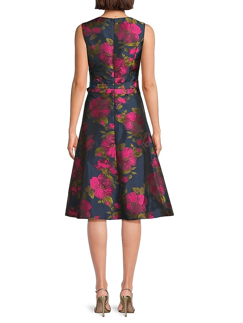 Elisa Pleated Floral Taffeta Cocktail Dress
