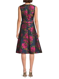 Elisa Pleated Floral Taffeta Cocktail Dress