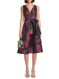 Elisa Pleated Floral Taffeta Cocktail Dress