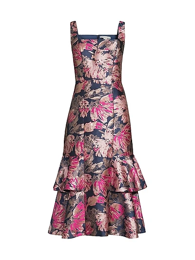 Paige Floral Jacquard A-Line Midi-Dress