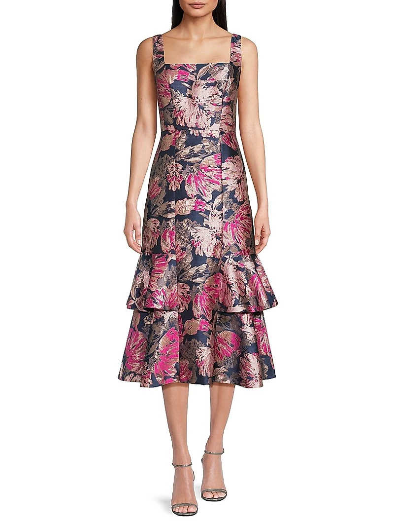 Paige Floral Jacquard A-Line Midi-Dress