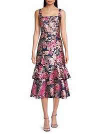 Paige Floral Jacquard A-Line Midi-Dress