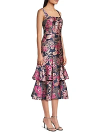 Paige Floral Jacquard A-Line Midi-Dress