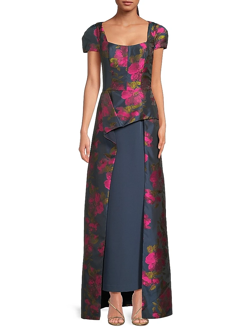 Gene Floral Asymmetric Walk-Thru Gown