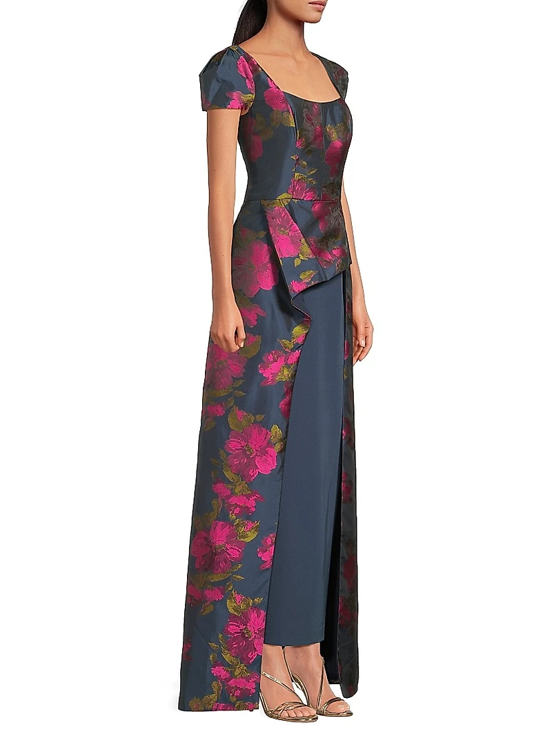 Gene Floral Asymmetric Walk-Thru Gown