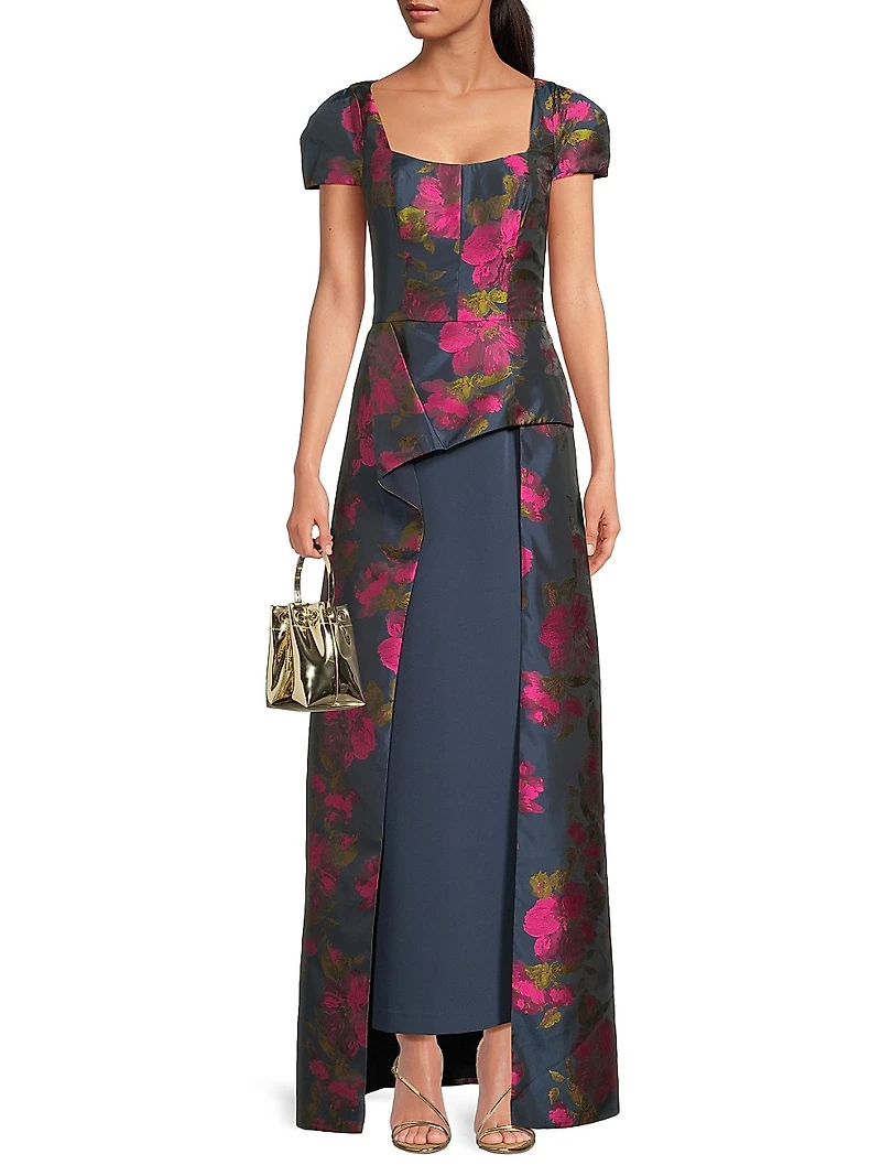 Gene Floral Asymmetric Walk-Thru Gown