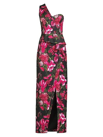 Josephine One-Shoulder Ruffled Column Gown
