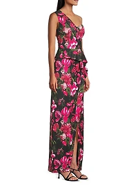 Josephine One-Shoulder Ruffled Column Gown