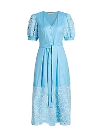 The Jade Linen Embroidered Midi-Dress