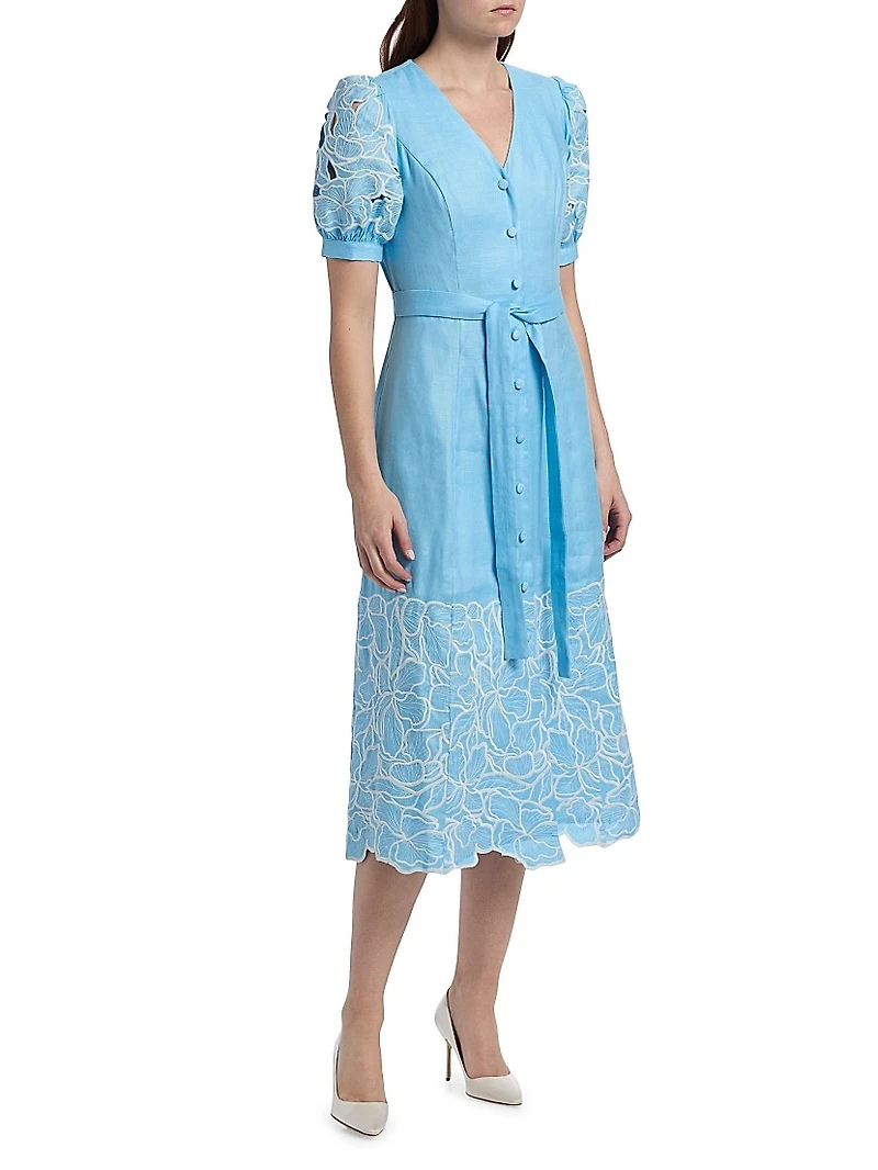 The Jade Linen Embroidered Midi-Dress