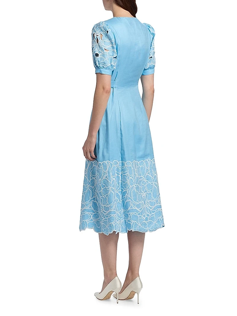 The Jade Linen Embroidered Midi-Dress