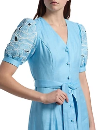 The Jade Linen Embroidered Midi-Dress