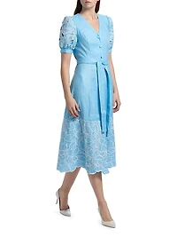 The Jade Linen Embroidered Midi-Dress