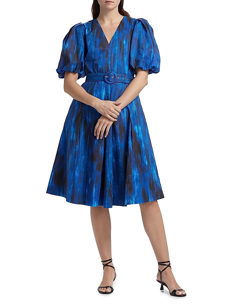 Miriam Printed Cotton Belted Knee-Length Dress