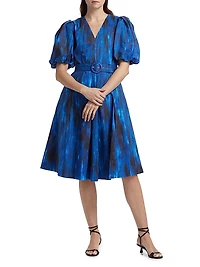 Miriam Printed Cotton Belted Knee-Length Dress