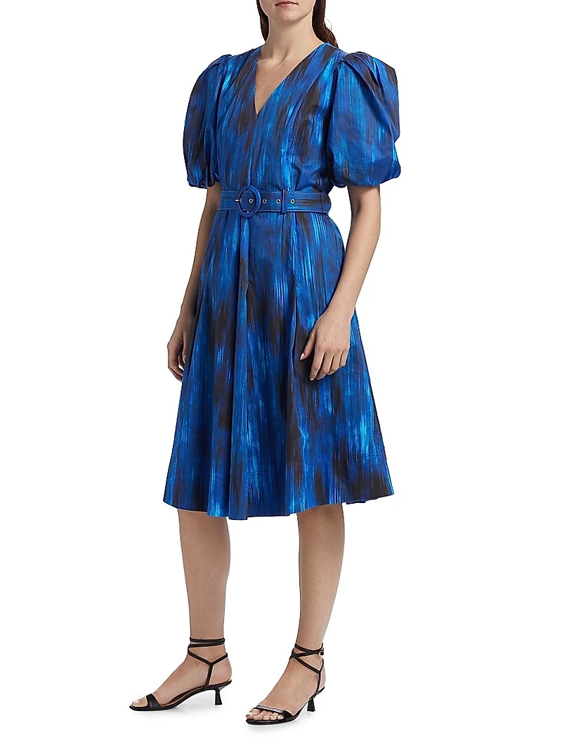 Miriam Printed Cotton Belted Knee-Length Dress