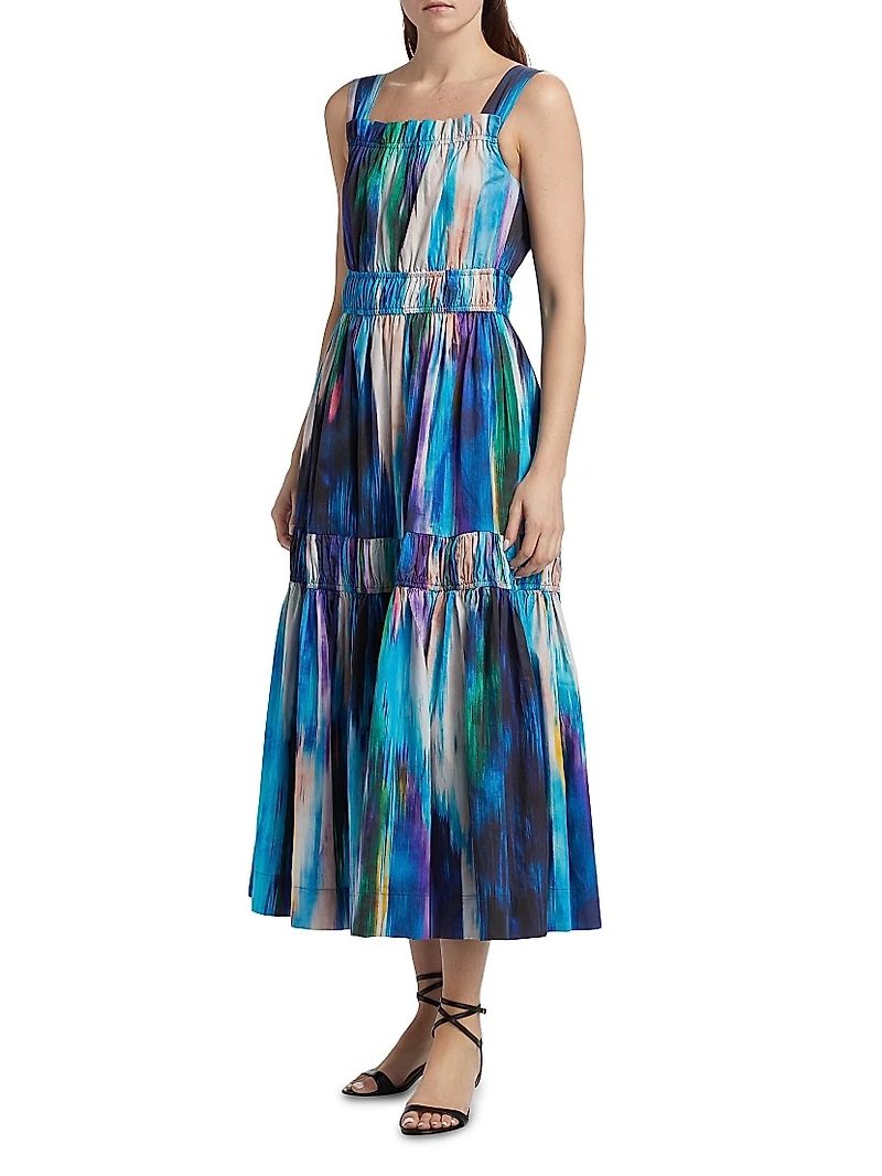 Adela Ikat-Print Cotton Maxi Dress