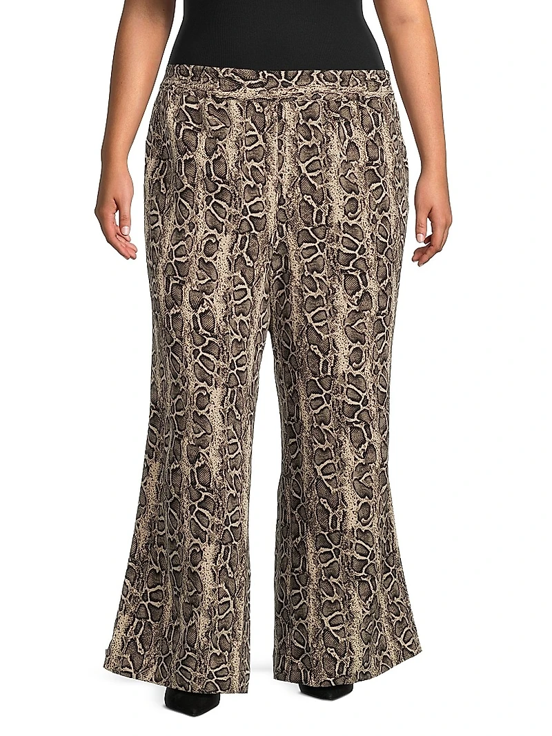 Riley Python-Print Wide-Leg Pants