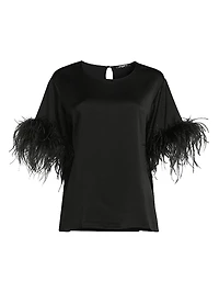 Aria Feather-Trim Satin Blouse