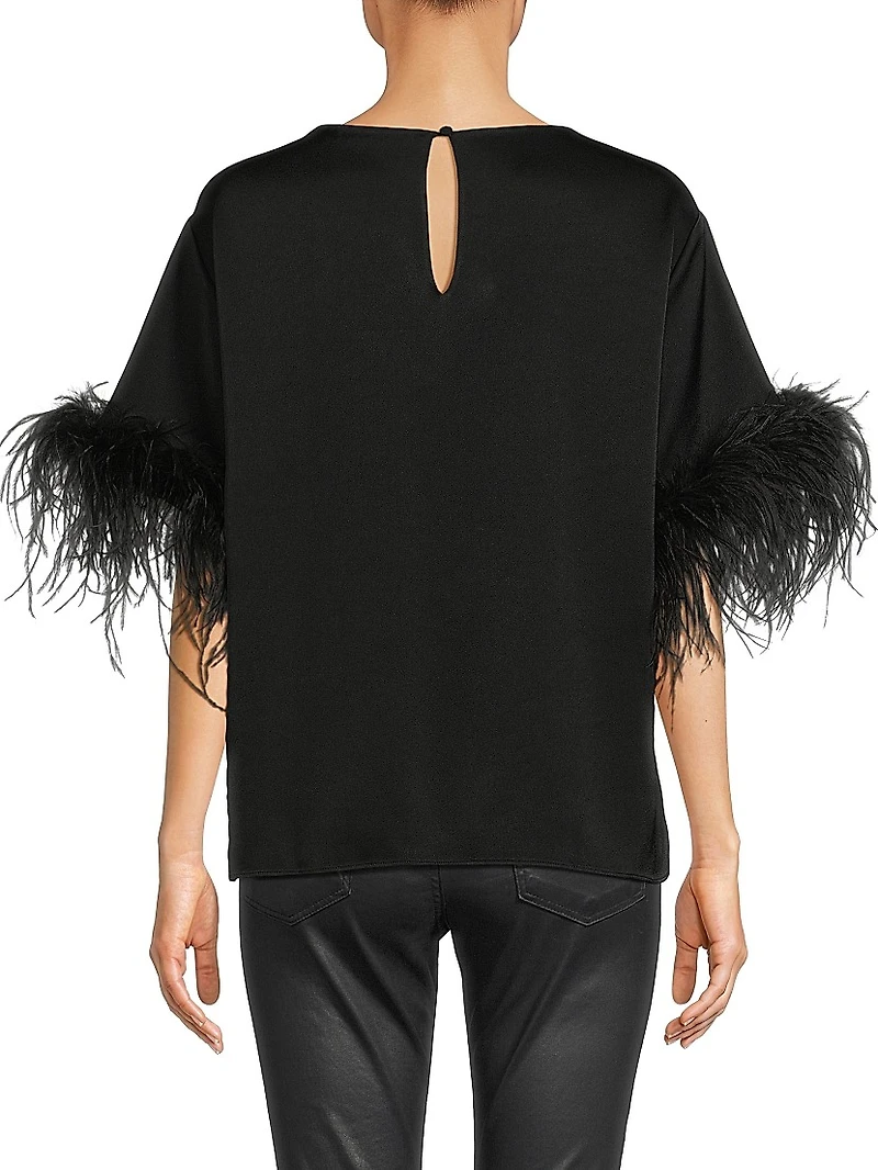 Aria Feather-Trim Satin Blouse