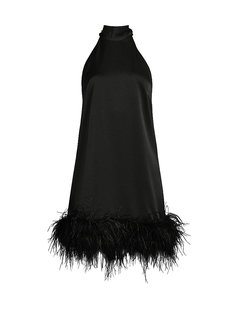 ONLY AT SAKS. Sari Feather-Trim Minidress