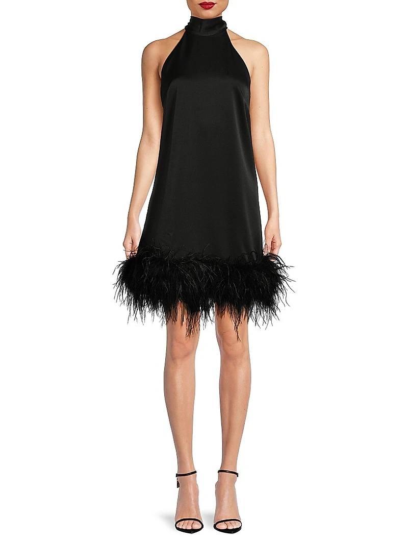 ONLY AT SAKS. Sari Feather-Trim Minidress