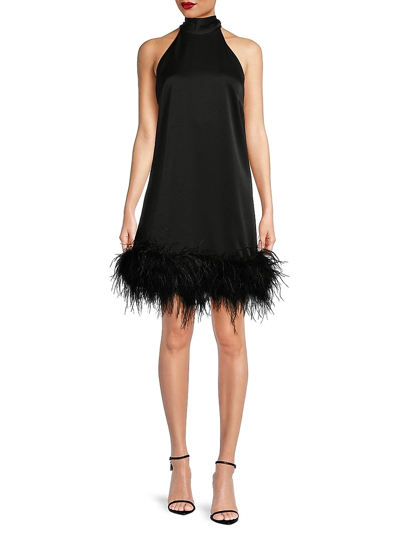 ONLY AT SAKS. Sari Feather-Trim Minidress