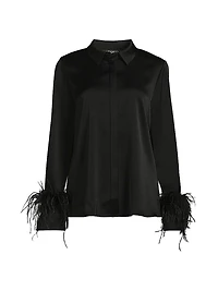 Luna Feather-Cuff Satin Blouse