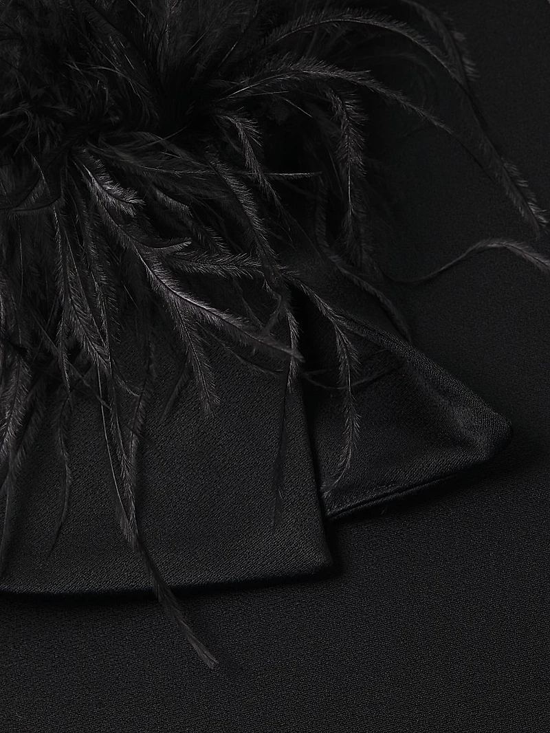 Luna Feather-Cuff Satin Blouse