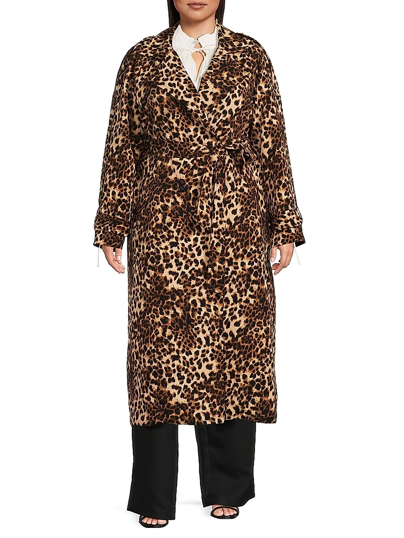 Aria Leopard Double-Breasted Trench Coat