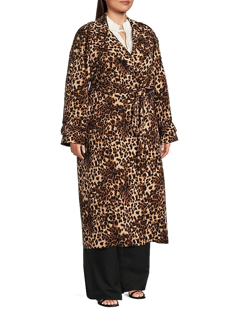 Aria Leopard Double-Breasted Trench Coat