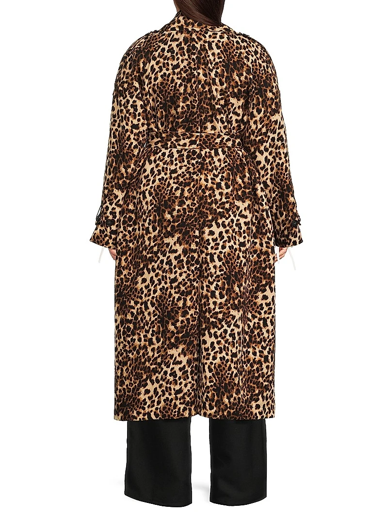 Aria Leopard Double-Breasted Trench Coat