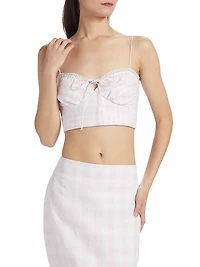Amorana Checked Linen Crop Top