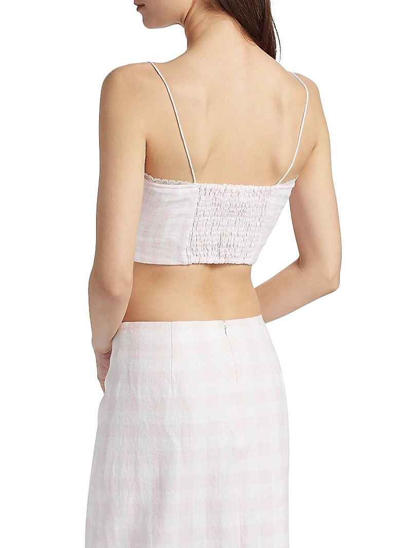 Amorana Checked Linen Crop Top