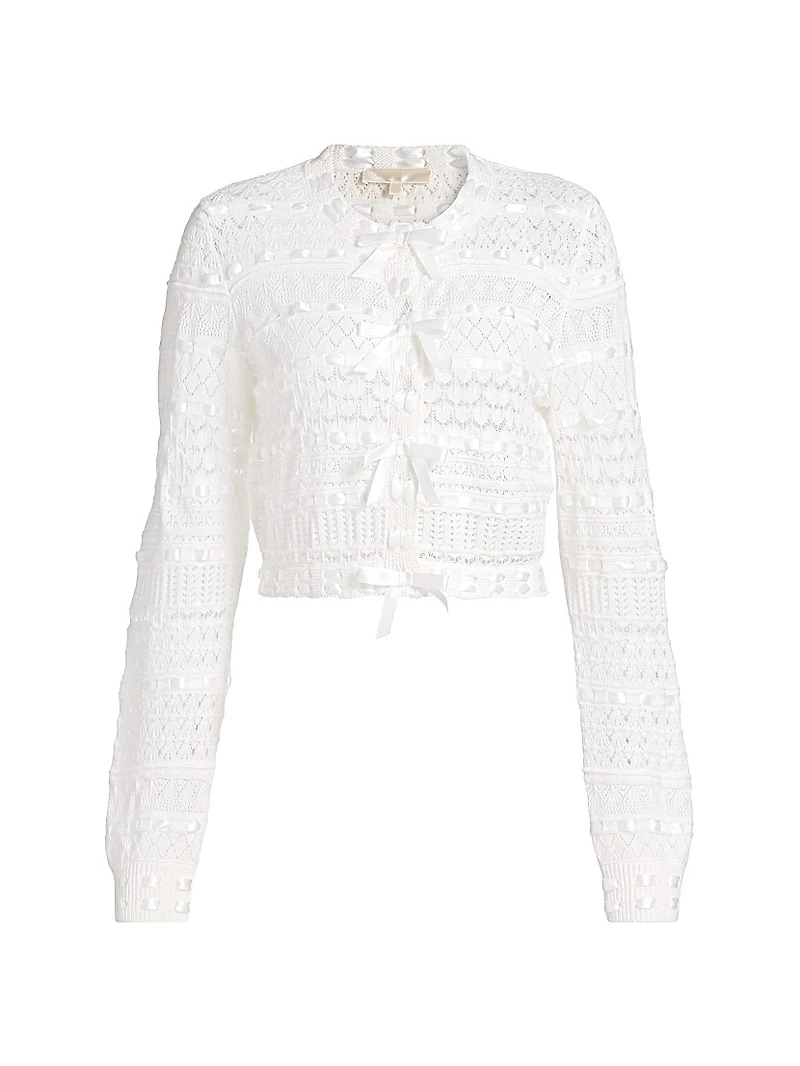 Roseline Bow Pointelle-Knit Cardigan