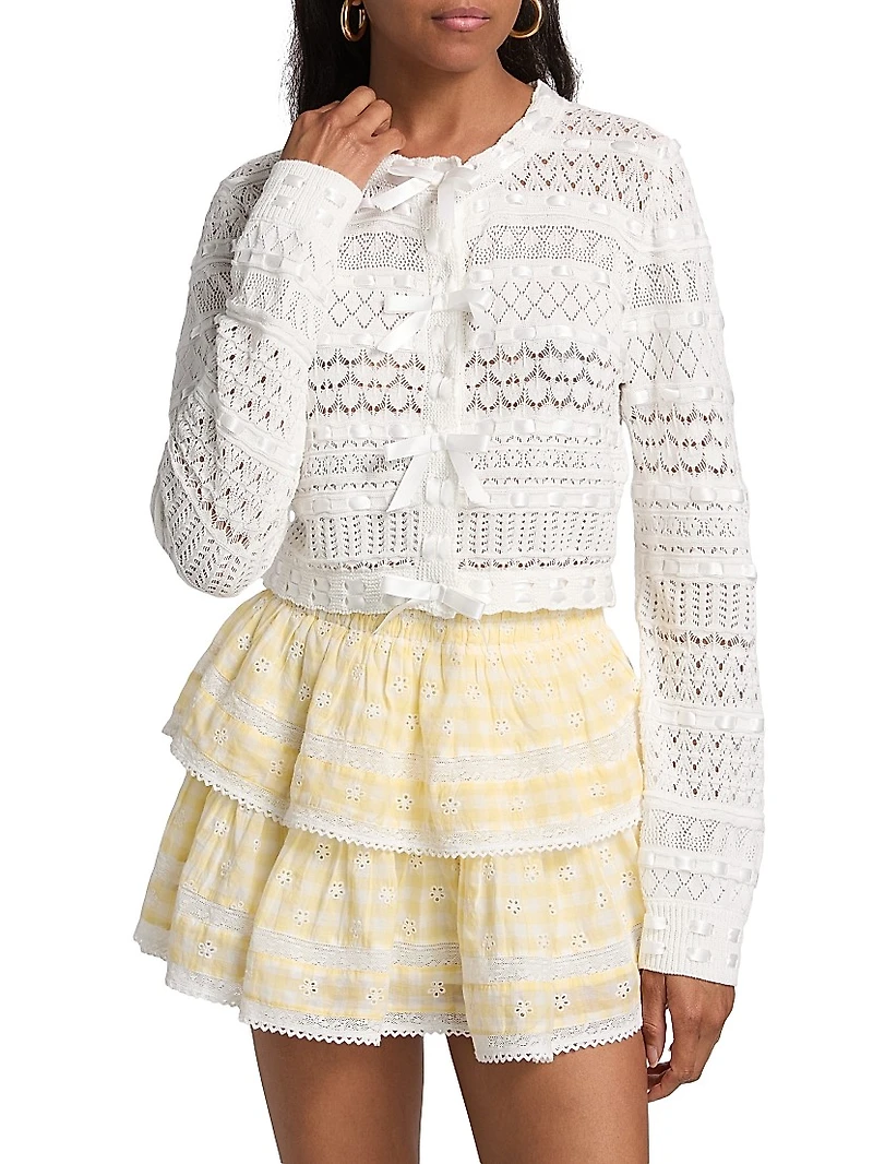 Roseline Bow Pointelle-Knit Cardigan
