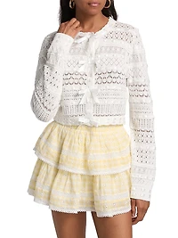 Roseline Bow Pointelle-Knit Cardigan