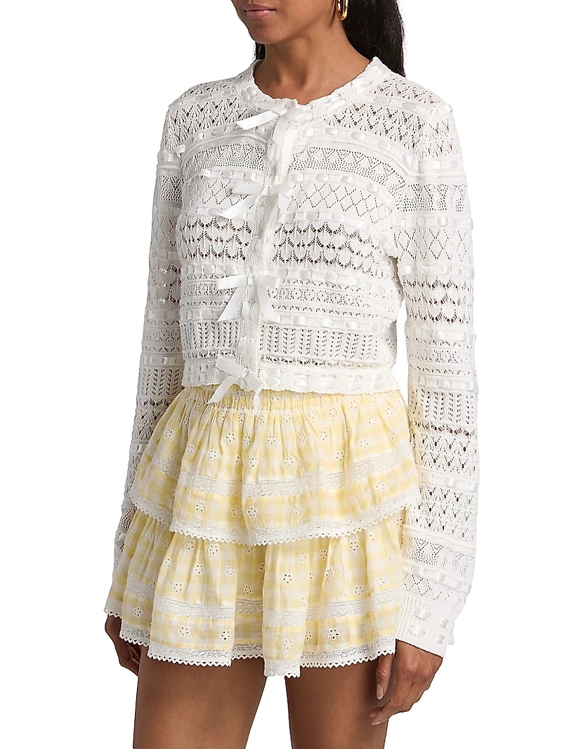 Roseline Bow Pointelle-Knit Cardigan