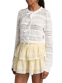 Roseline Bow Pointelle-Knit Cardigan