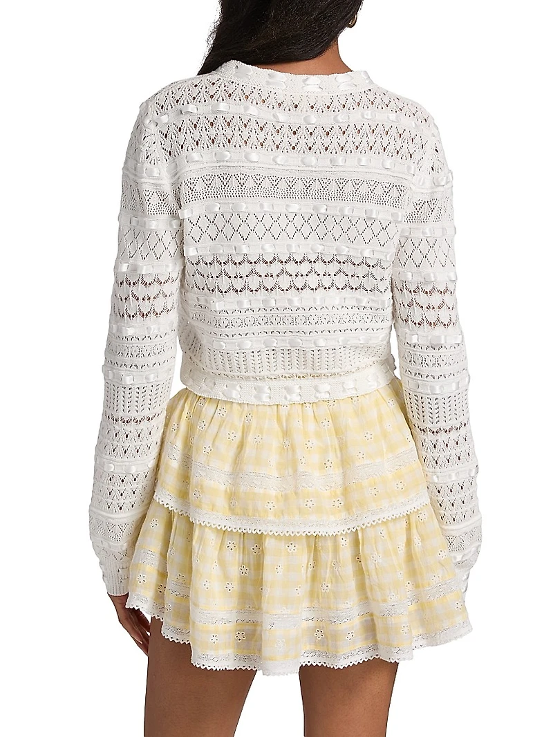 Roseline Bow Pointelle-Knit Cardigan