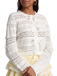 Roseline Bow Pointelle-Knit Cardigan